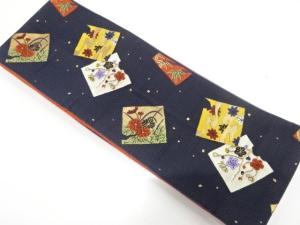 破れ色紙・菊・梅・紅葉模様織り出し　半幅帯